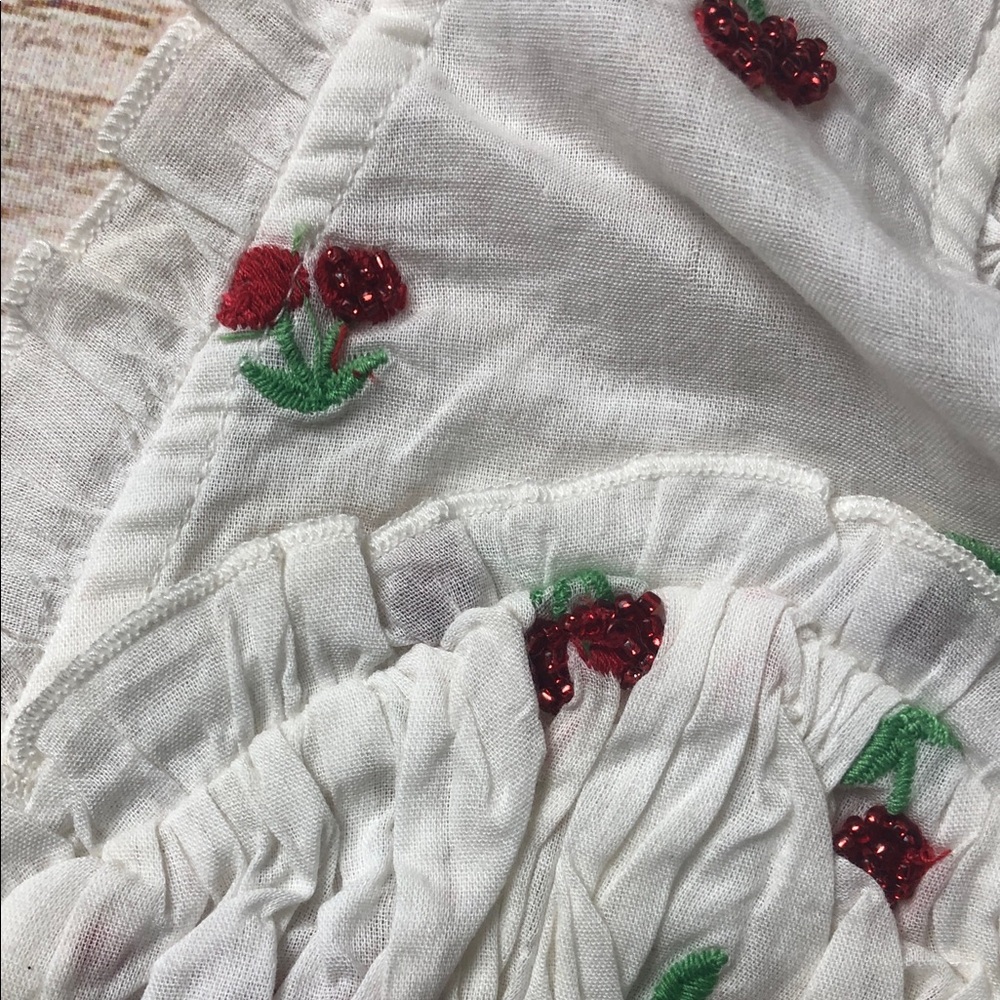 For Love And Lemons White Hand Beaded and Embroidered Cherry Halter Bralette - Picture 4 of 14
